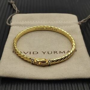 David Yurman Gold Cable-Style Bracelet with Pavé Clasp Accents